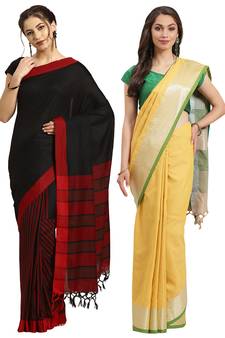 Multicolor woven blended cotton saree with blouse