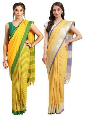 Multicolor woven blended cotton saree with blouse 1