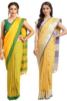 Multicolor woven blended cotton saree with blouse