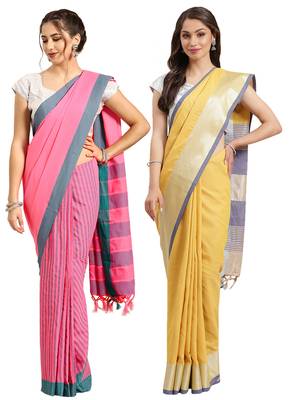 Multicolor woven blended cotton saree with blouse 1