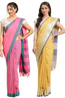 Multicolor woven blended cotton saree with blouse
