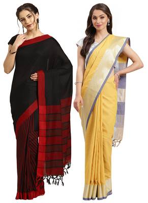 Multicolor woven blended cotton saree with blouse 1