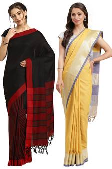 Multicolor woven blended cotton saree with blouse