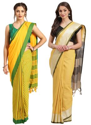 Multicolor woven blended cotton saree with blouse 1