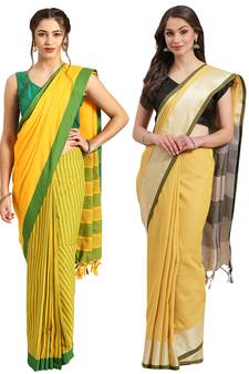 Multicolor woven blended cotton saree with blouse