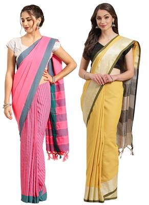 Multicolor woven blended cotton saree with blouse 1