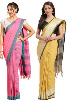 Multicolor woven blended cotton saree with blouse