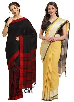 Multicolor woven blended cotton saree with blouse 1