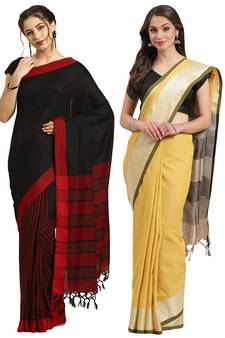 Multicolor woven blended cotton saree with blouse