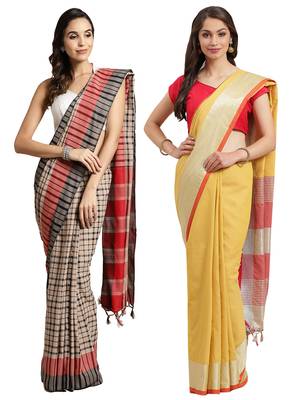 Multicolor woven blended cotton saree with blouse 1