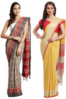Multicolor woven blended cotton saree with blouse