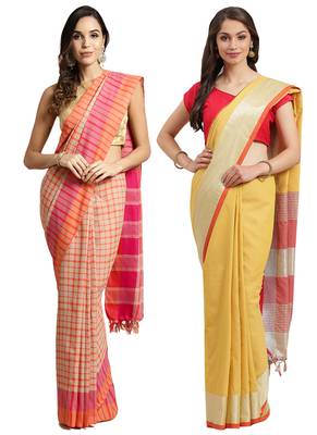 Multicolor woven blended cotton saree with blouse 1