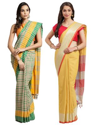 Multicolor woven blended cotton saree with blouse 1