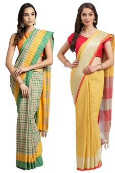 Multicolor woven blended cotton saree with blouse