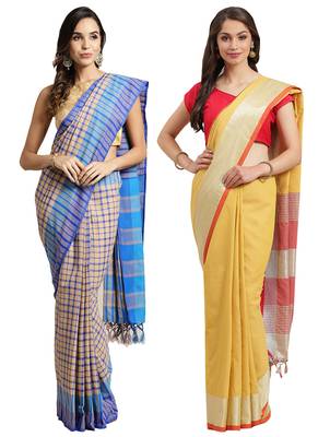 Multicolor woven blended cotton saree with blouse 1