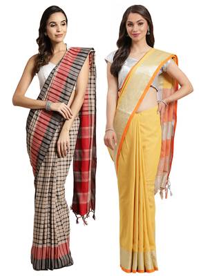 Multicolor woven blended cotton saree with blouse 1