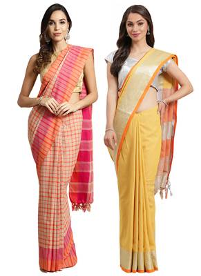 Multicolor woven blended cotton saree with blouse 1
