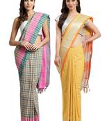 Multicolor woven blended cotton saree with blouse