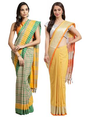 Multicolor woven blended cotton saree with blouse 1