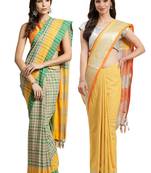 Multicolor woven blended cotton saree with blouse