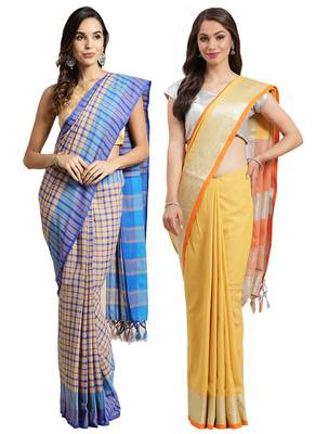 Multicolor woven blended cotton saree with blouse 1