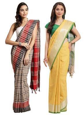 Multicolor woven blended cotton saree with blouse 1