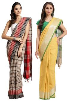 Multicolor woven blended cotton saree with blouse