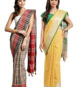 Multicolor woven blended cotton saree with blouse
