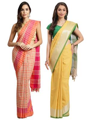 Multicolor woven blended cotton saree with blouse 1
