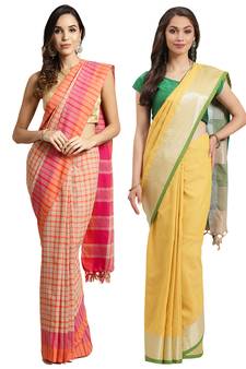 Multicolor woven blended cotton saree with blouse