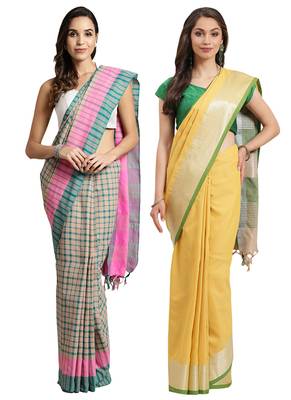 Multicolor woven blended cotton saree with blouse 1