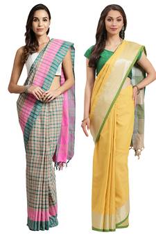 Multicolor woven blended cotton saree with blouse