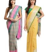 Multicolor woven blended cotton saree with blouse