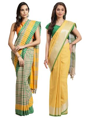 Multicolor woven blended cotton saree with blouse 1