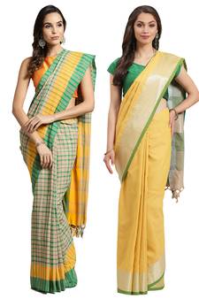 Multicolor woven blended cotton saree with blouse