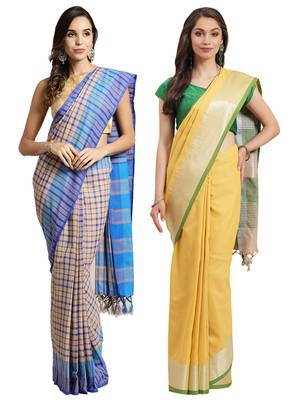 Multicolor woven blended cotton saree with blouse 1
