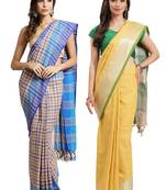 Multicolor woven blended cotton saree with blouse