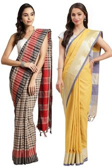 Multicolor woven blended cotton saree with blouse