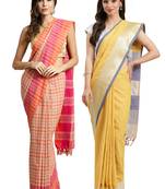 Multicolor woven blended cotton saree with blouse