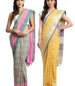 Multicolor woven blended cotton saree with blouse