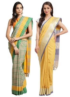 Multicolor woven blended cotton saree with blouse 1