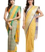 Multicolor woven blended cotton saree with blouse