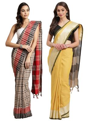 Multicolor woven blended cotton saree with blouse 1