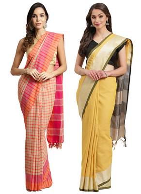 Multicolor woven blended cotton saree with blouse 1