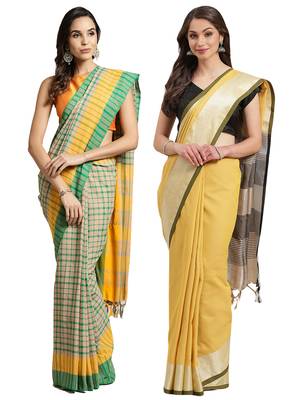 Multicolor woven blended cotton saree with blouse 1