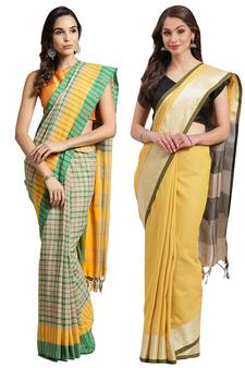 Multicolor woven blended cotton saree with blouse