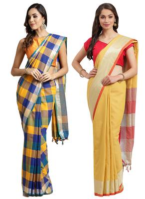 Multicolor woven blended cotton saree with blouse 1