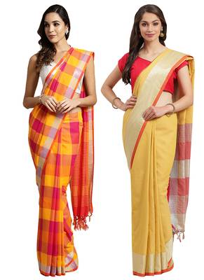 Multicolor woven blended cotton saree with blouse 1