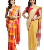 Multicolor woven blended cotton saree with blouse