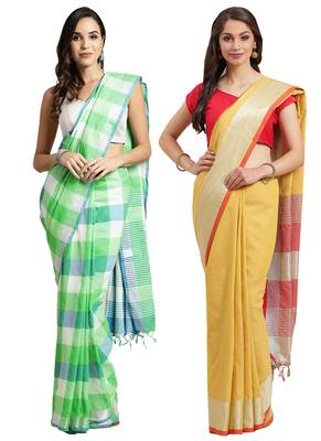Multicolor woven blended cotton saree with blouse 1